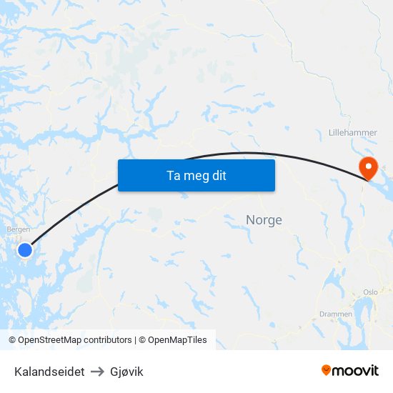 Kalandseidet to Gjøvik map