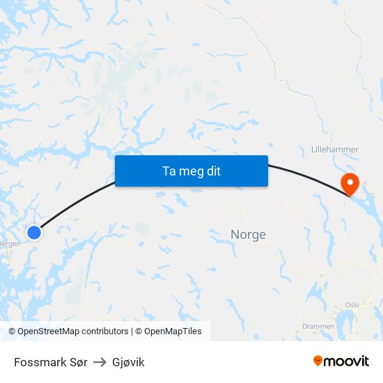 Fossmark Sør to Gjøvik map