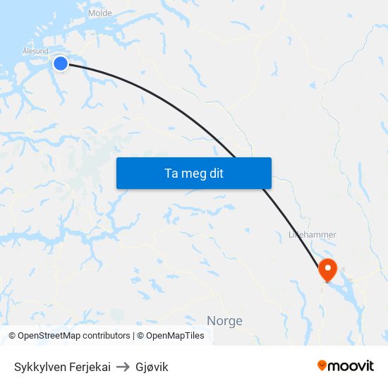 Sykkylven Ferjekai to Gjøvik map