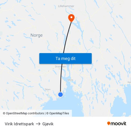 Virik Idrettspark to Gjøvik map