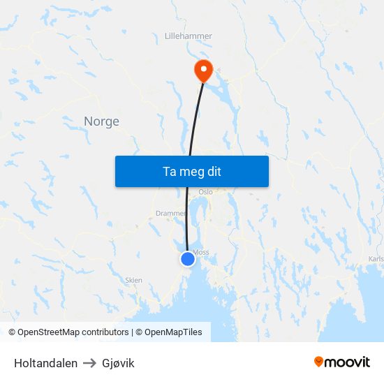 Holtandalen to Gjøvik map