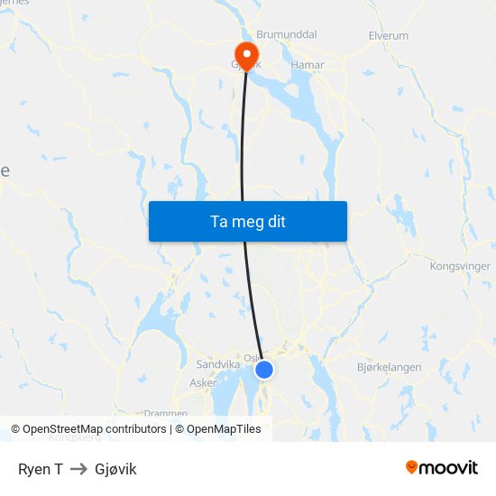 Ryen T to Gjøvik map