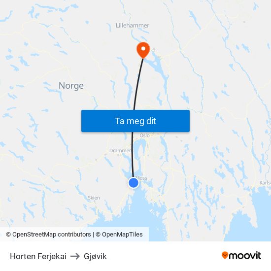Horten Ferjekai to Gjøvik map
