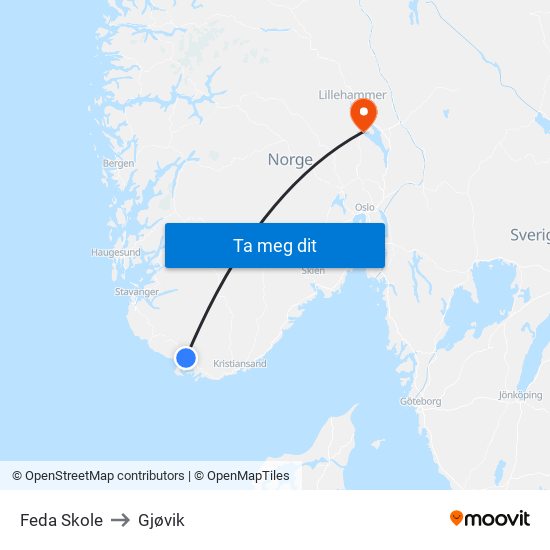 Feda Skole to Gjøvik map