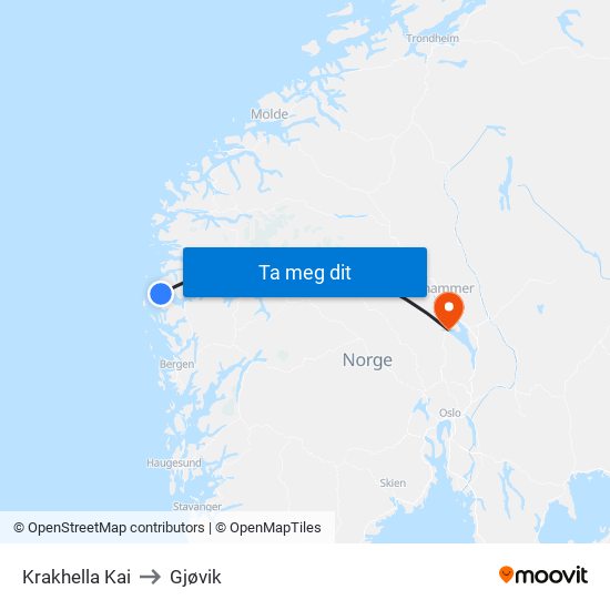 Krakhella Kai to Gjøvik map