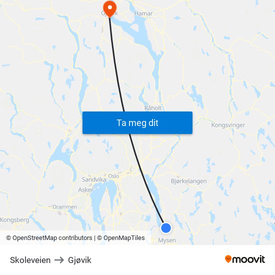 Skoleveien to Gjøvik map