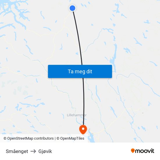 Småenget to Gjøvik map