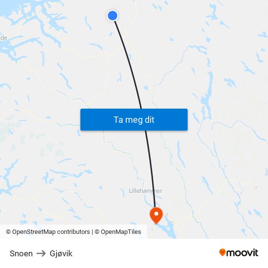 Snoen to Gjøvik map