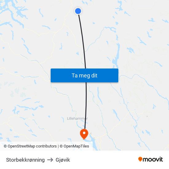 Storbekkrønning to Gjøvik map