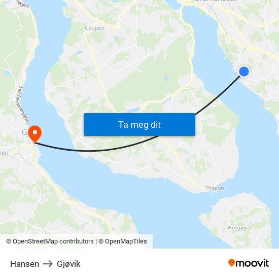 Hansen to Gjøvik map
