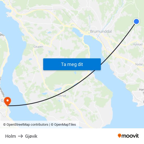 Holm to Gjøvik map