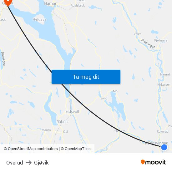 Overud to Gjøvik map