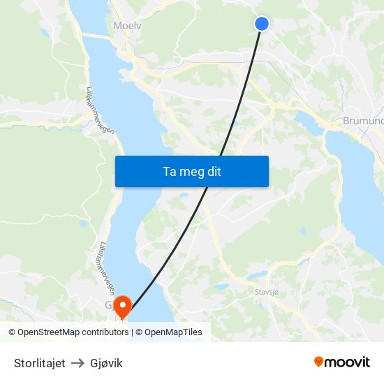 Storlitajet to Gjøvik map