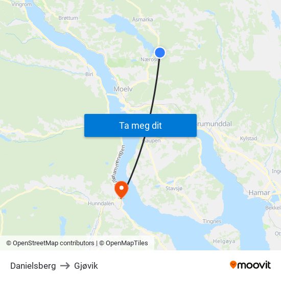 Danielsberg to Gjøvik map