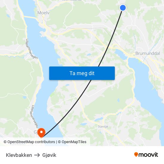 Klevbakken to Gjøvik map