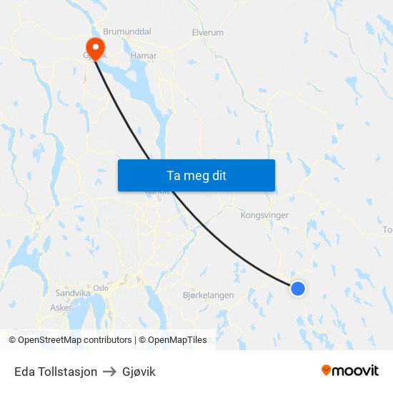 Eda Tollstasjon to Gjøvik map