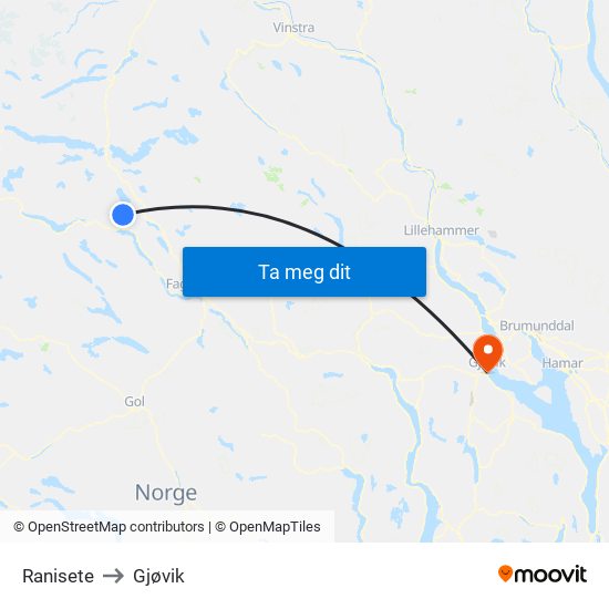 Ranisete to Gjøvik map