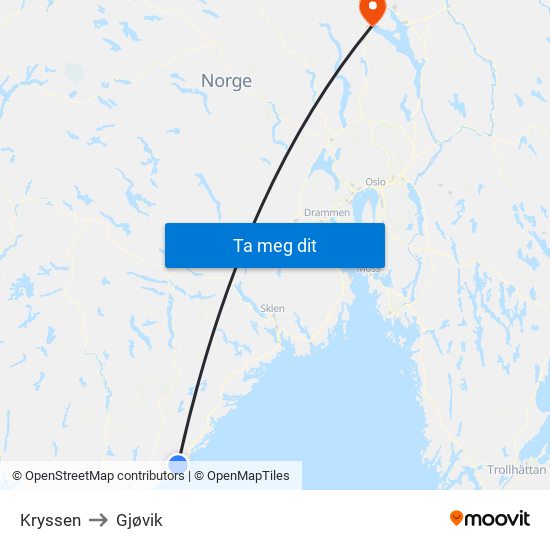 Kryssen to Gjøvik map