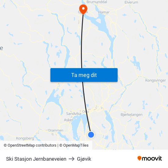 Ski Stasjon Jernbaneveien to Gjøvik map