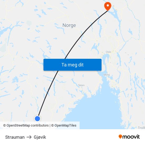 Strauman to Gjøvik map