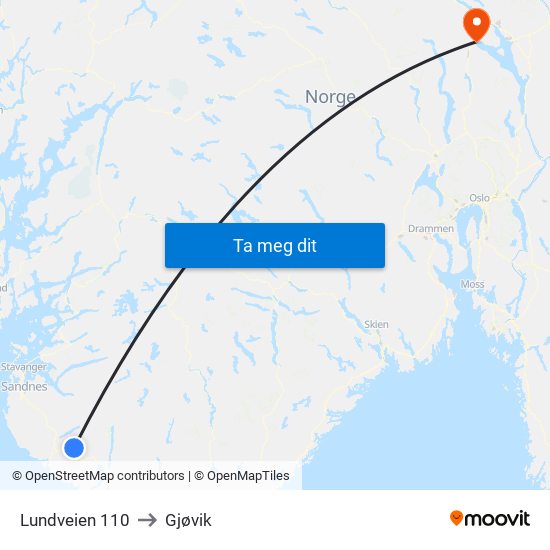 Lundveien 110 to Gjøvik map