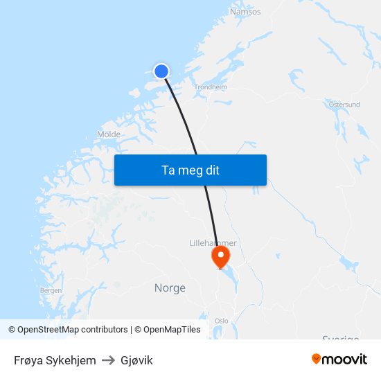 Frøya Sykehjem to Gjøvik map