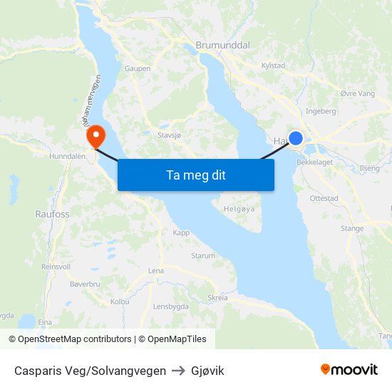 Casparis Veg/Solvangvegen to Gjøvik map