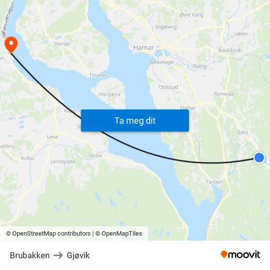 Brubakken to Gjøvik map