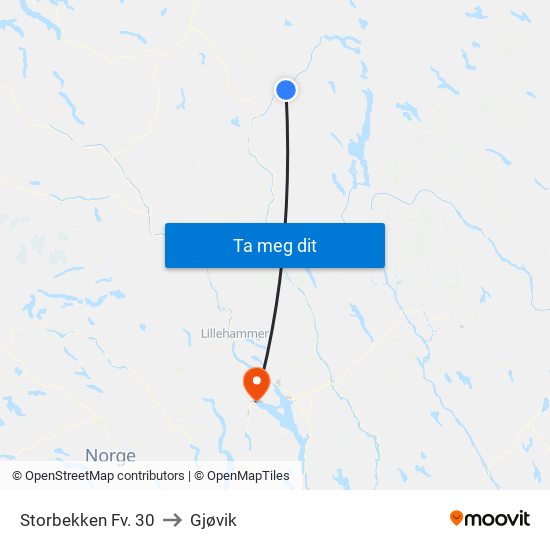 Storbekken Fv. 30 to Gjøvik map