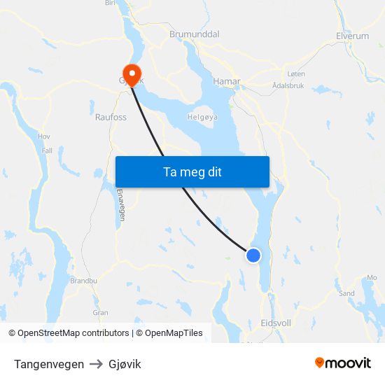 Tangenvegen to Gjøvik map