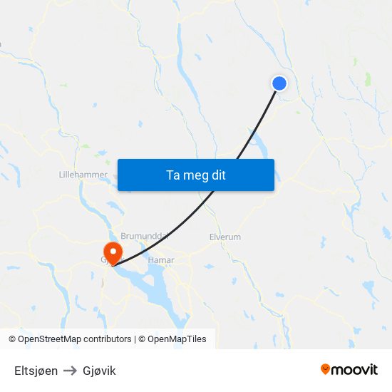 Eltsjøen to Gjøvik map