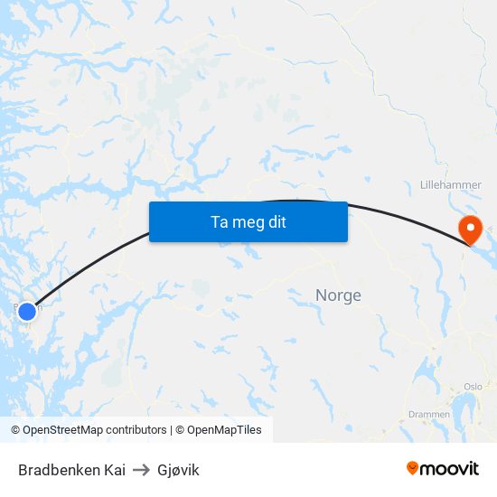 Bradbenken Kai to Gjøvik map