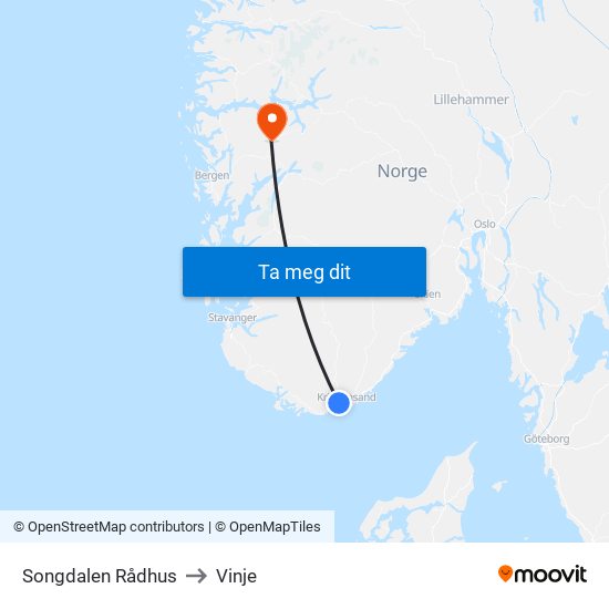 Songdalen Rådhus to Vinje map