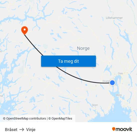 Bråset to Vinje map