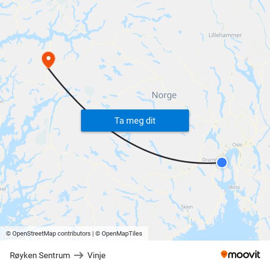 Røyken Sentrum to Vinje map