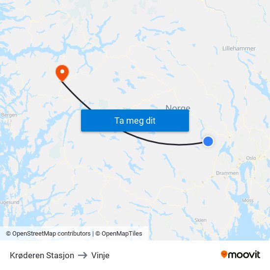 Krøderen Stasjon to Vinje map