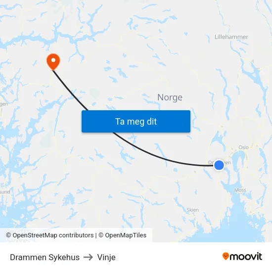 Dronninggata to Vinje map