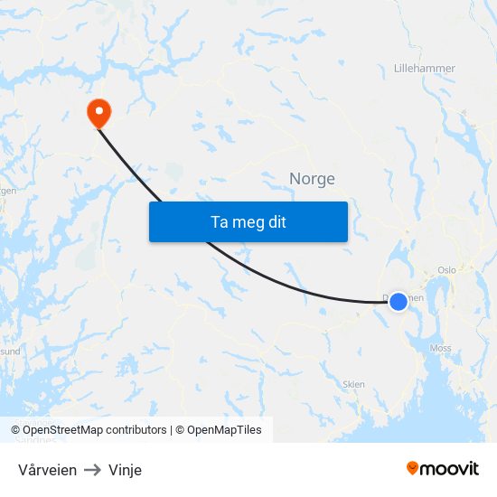 Vårveien to Vinje map