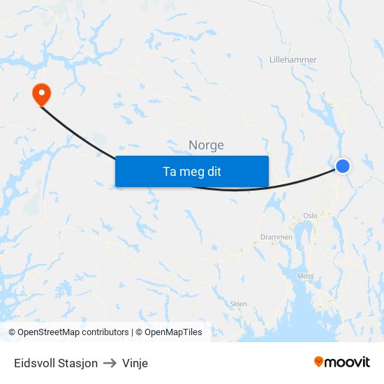 Eidsvoll Stasjon to Vinje map