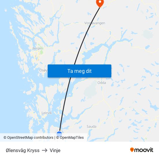 Ølensvåg Kryss to Vinje map
