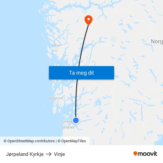 Jørpeland Kyrkje to Vinje map