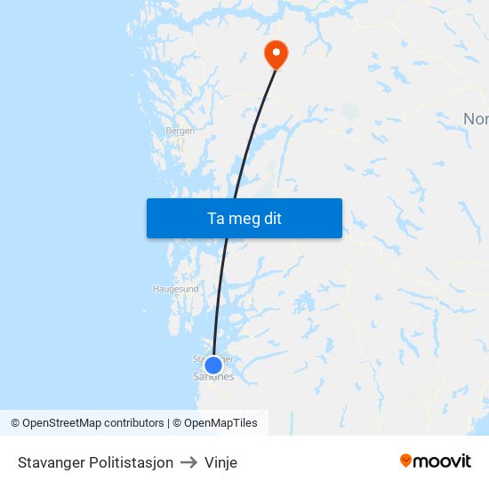 Stavanger Politistasjon to Vinje map