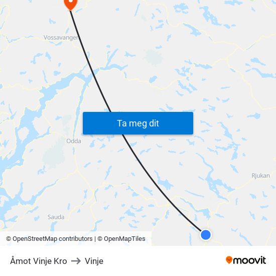 Åmot Vinje Kro to Vinje map