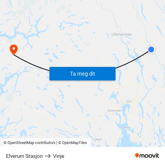 Elverum Stasjon to Vinje map