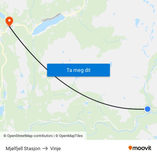 Mjølfjell Stasjon to Vinje map