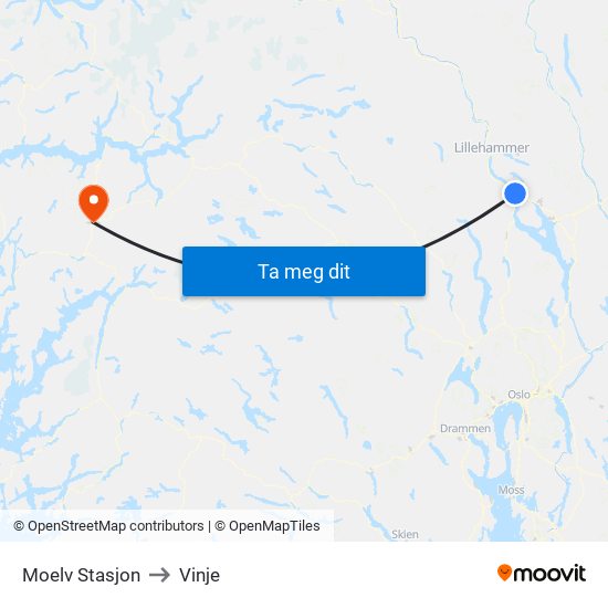 Moelv Stasjon to Vinje map