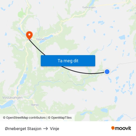 Ørneberget Stasjon to Vinje map