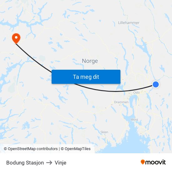 Bodung Stasjon to Vinje map