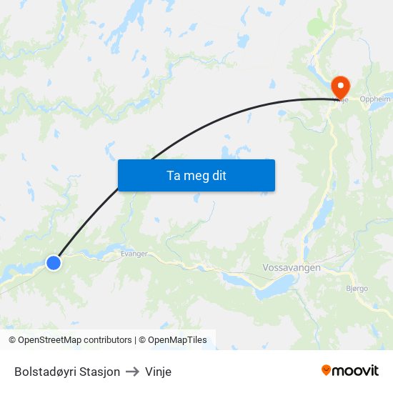 Bolstadøyri Stasjon to Vinje map