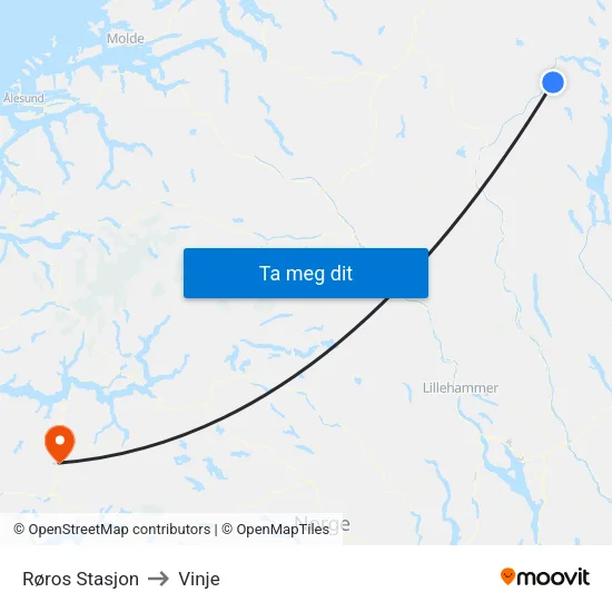 Røros Stasjon to Vinje map